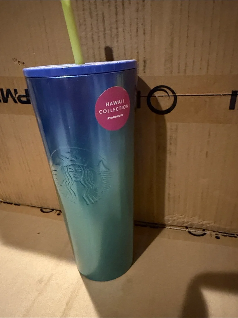 Starbucks Blue-Teal Gradient Tumbler with Yellow Straw